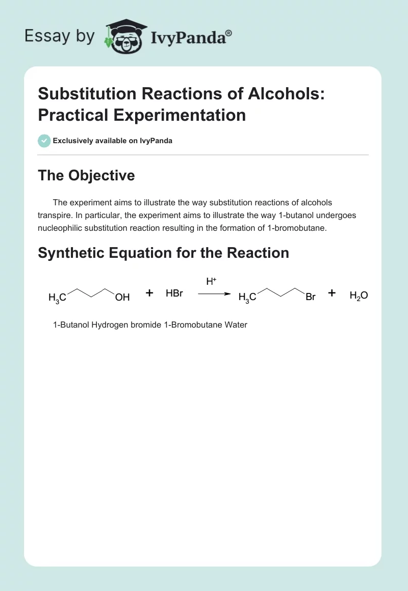 Substitution Reactions of Alcohols: Practical Experimentation. Page 1