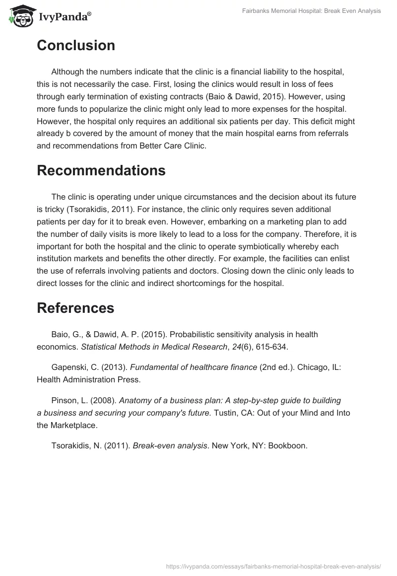 Fairbanks Memorial Hospital: Break Even Analysis. Page 4