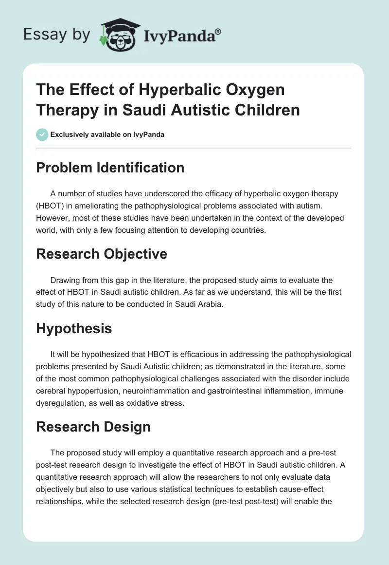 The Effect of Hyperbalic Oxygen Therapy in Saudi Autistic Children. Page 1