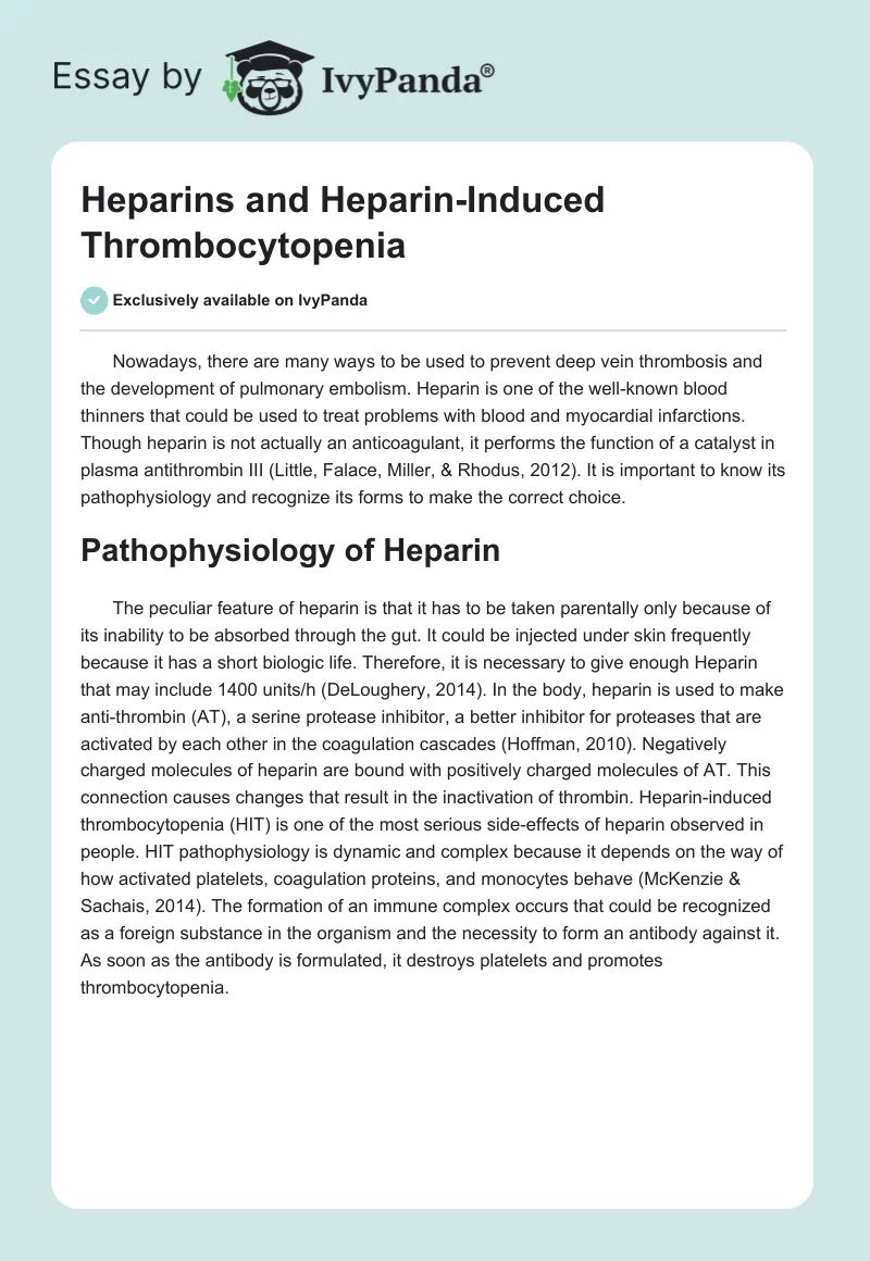 Heparins and Heparin-Induced Thrombocytopenia. Page 1