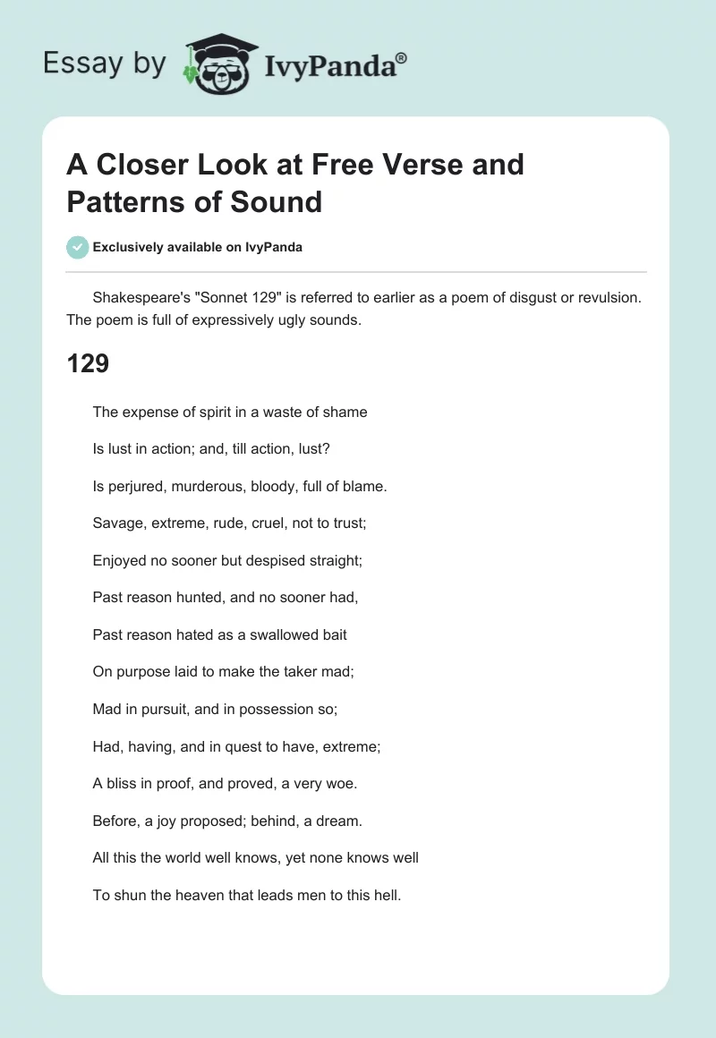 A Closer Look at Free Verse and Patterns of Sound. Page 1