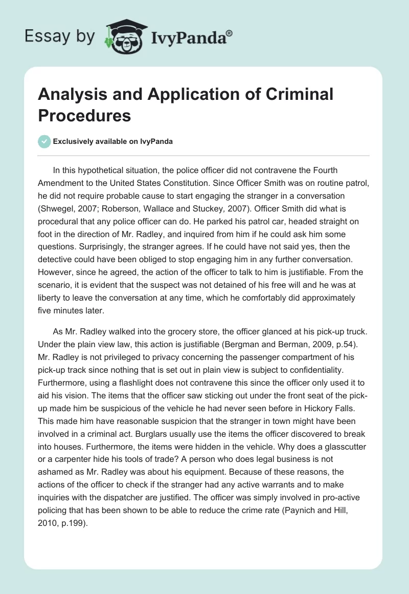 Analysis and Application of Criminal Procedures. Page 1