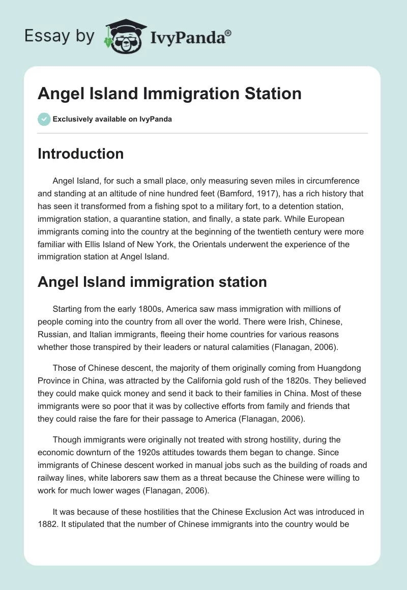 Angel Island Immigration Station. Page 1