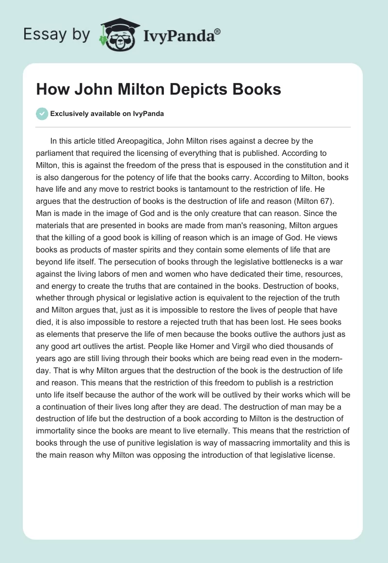 How John Milton Depicts Books. Page 1