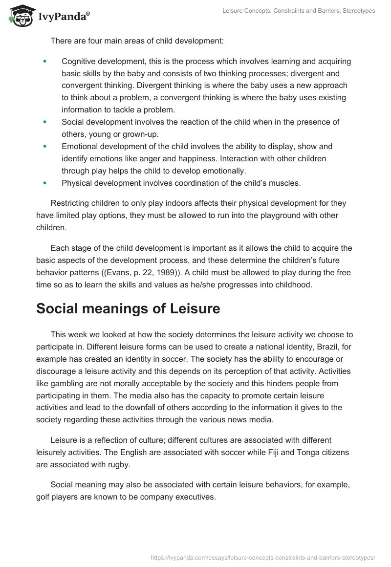 Leisure Concepts: Constraints and Barriers, Stereotypes. Page 3