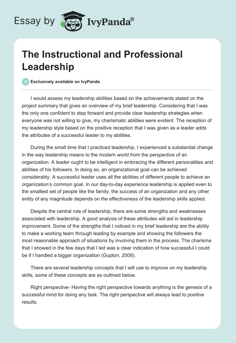 The Instructional and Professional Leadership. Page 1