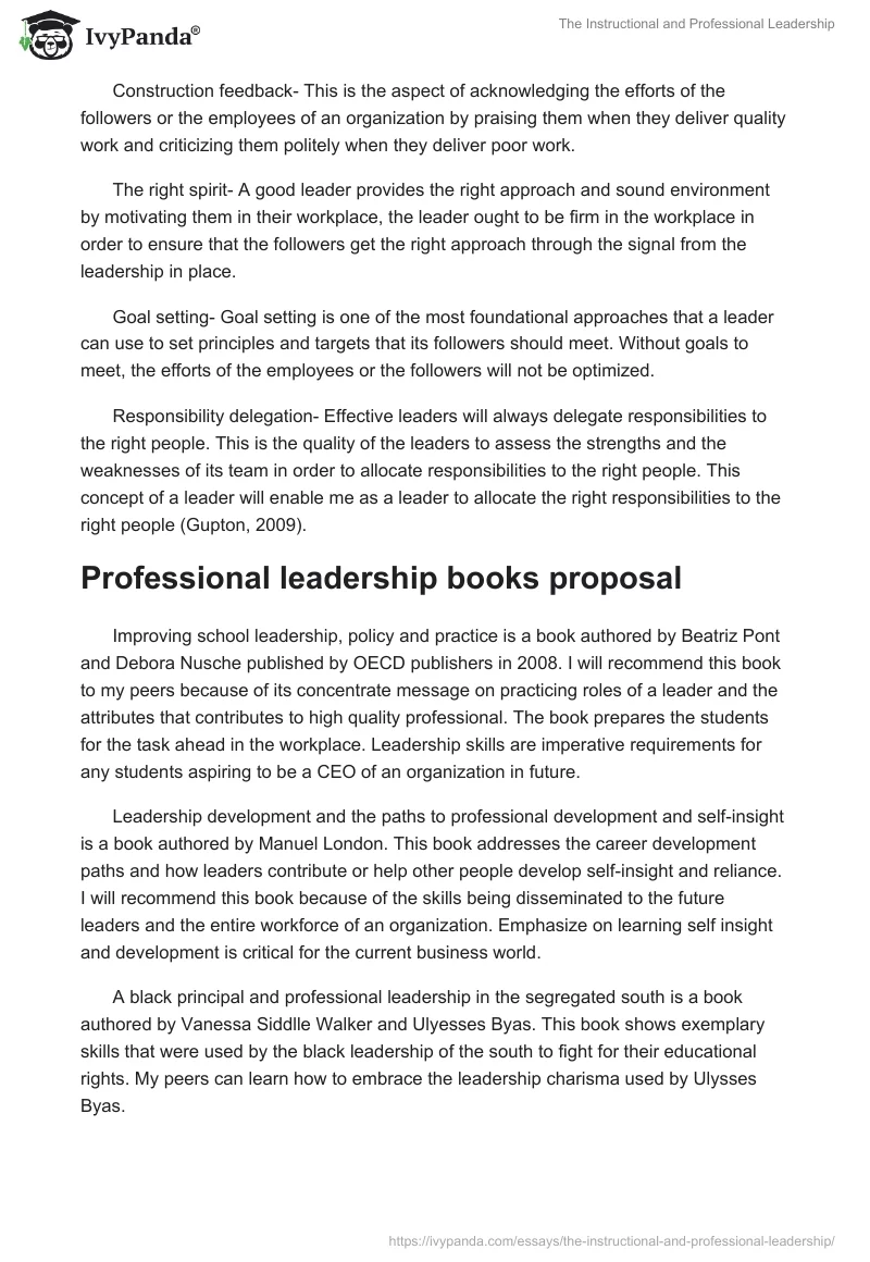 The Instructional and Professional Leadership. Page 2