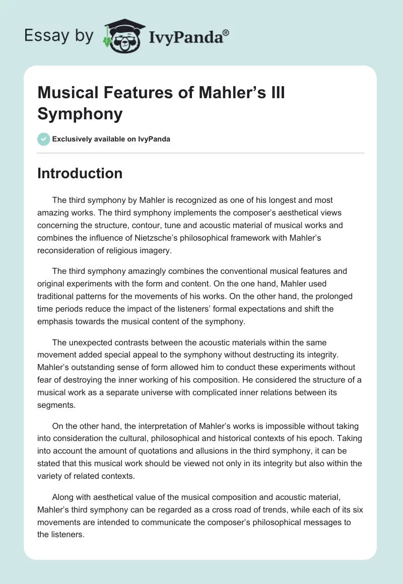 Musical Features of Mahler’s III Symphony. Page 1