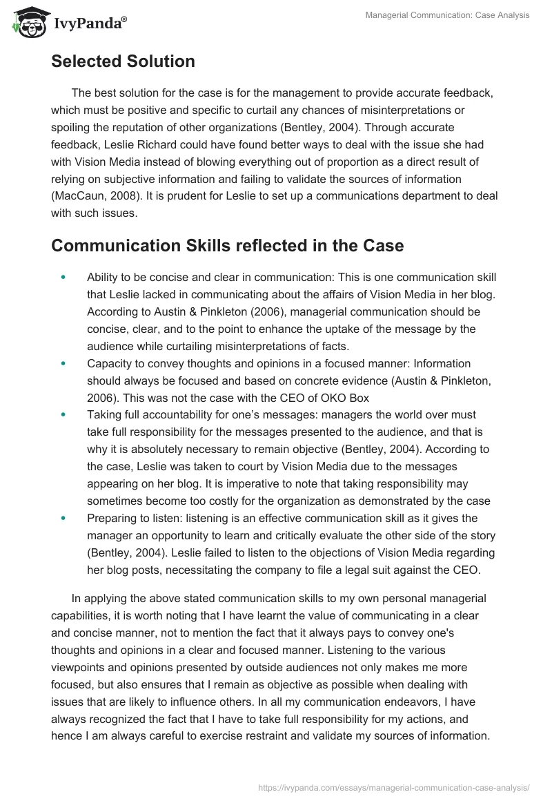 Managerial Communication: Case Analysis. Page 2