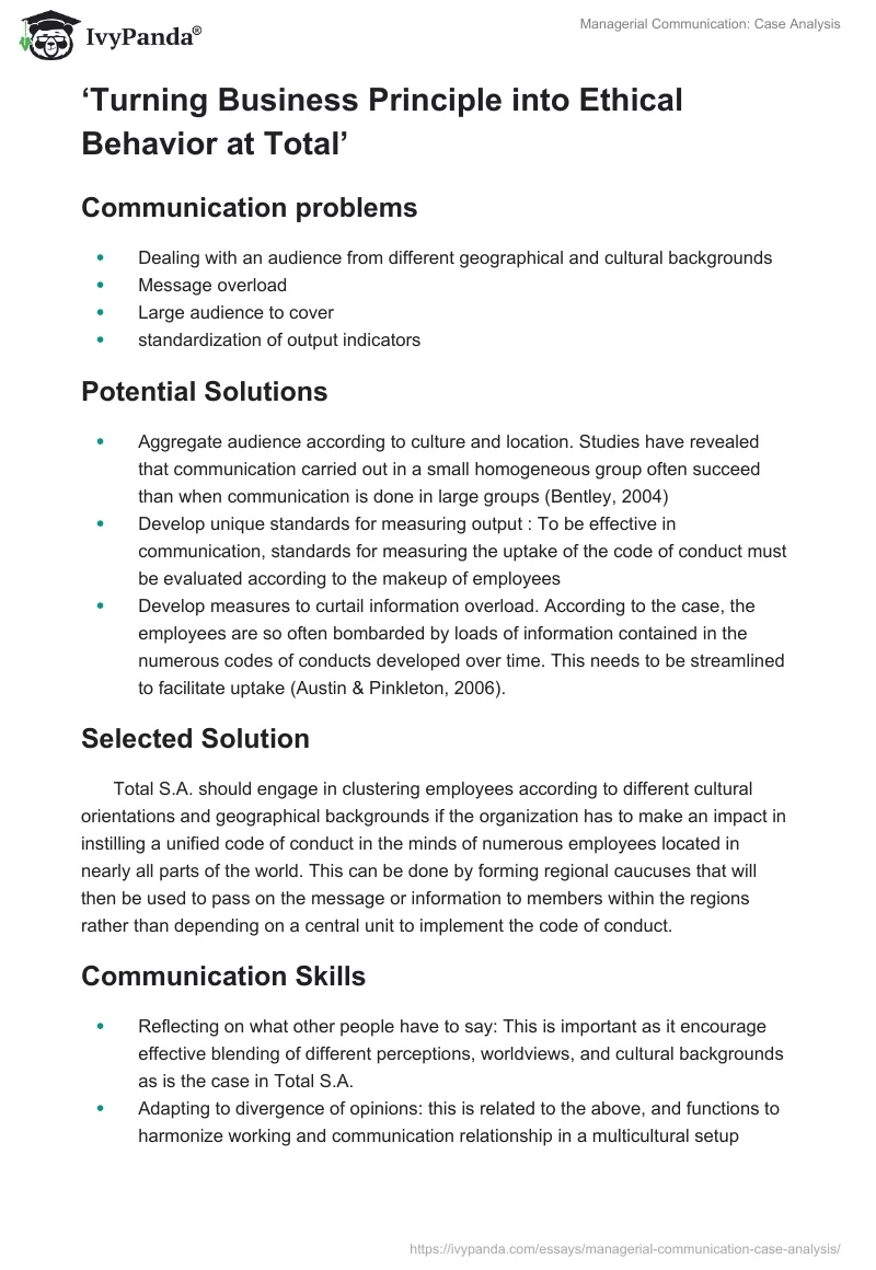 Managerial Communication: Case Analysis. Page 4