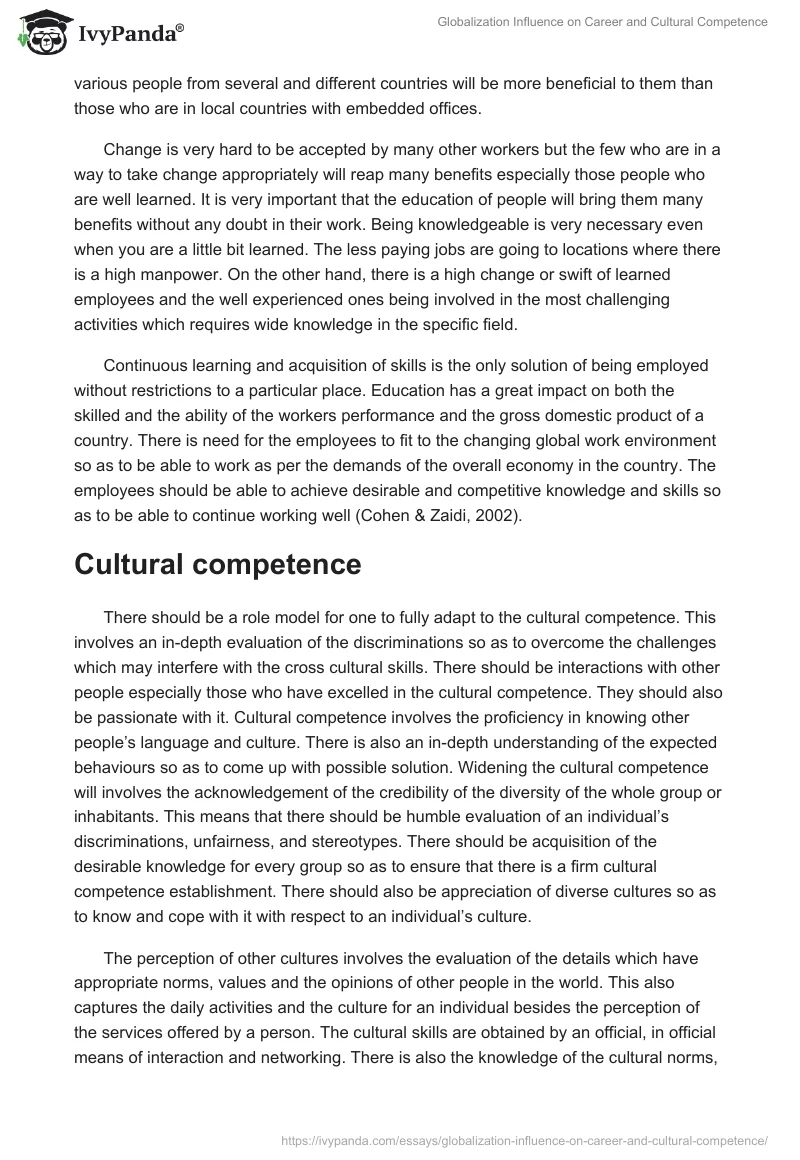Globalization Influence on Career and Cultural Competence. Page 2