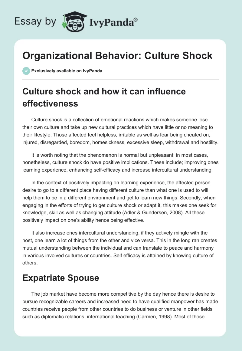 Organizational Behavior: Culture Shock. Page 1
