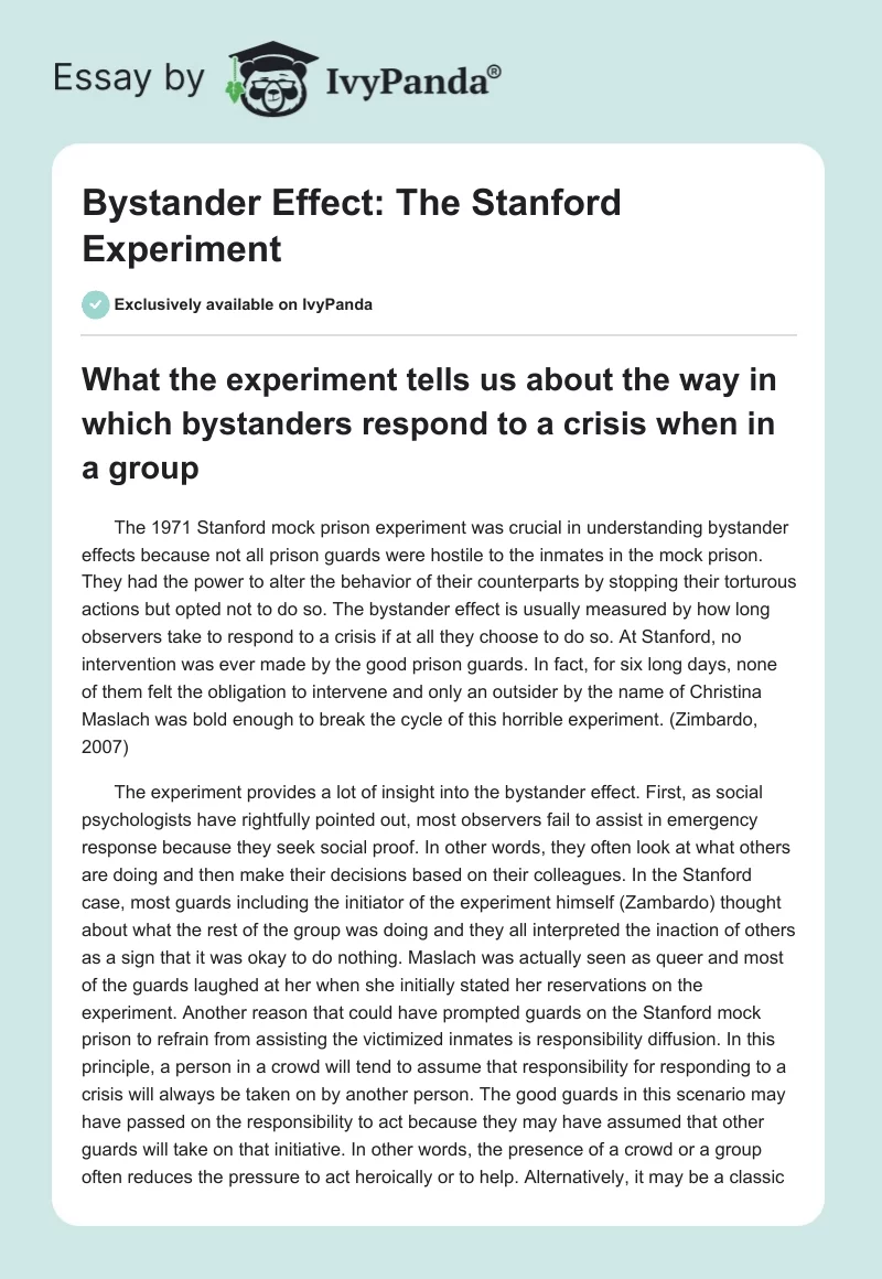 Bystander Effect: The Stanford Experiment. Page 1