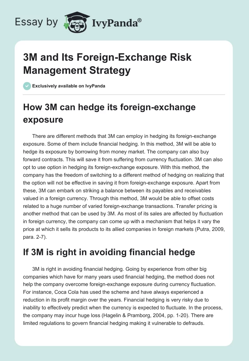3M and Its Foreign-Exchange Risk Management Strategy. Page 1