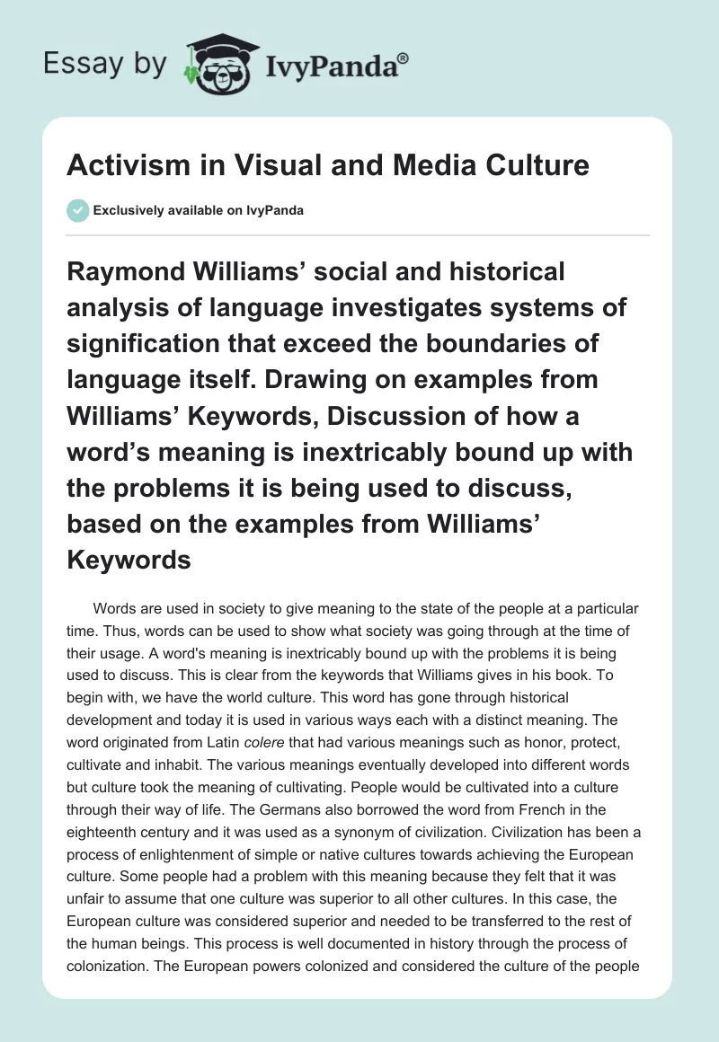 Activism in Visual and Media Culture. Page 1