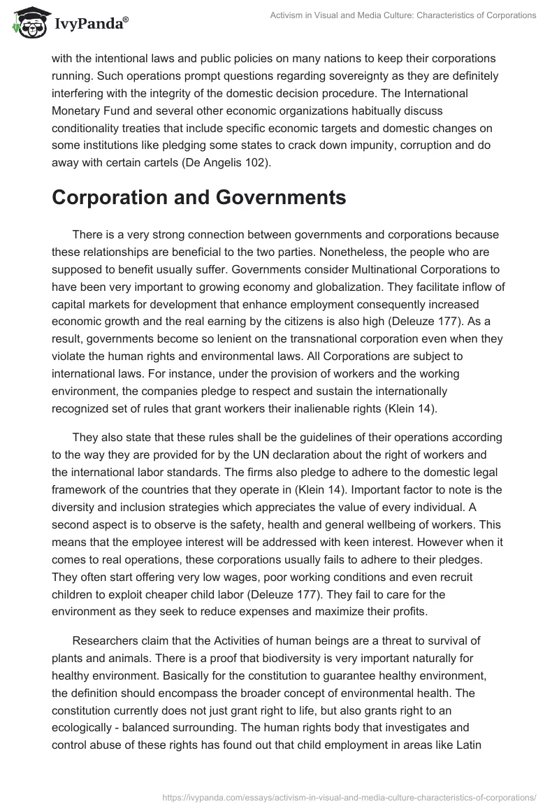 Activism in Visual and Media Culture: Characteristics of Corporations. Page 2