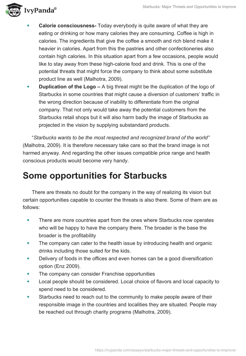 Starbucks: Major Threats and Opportunities to Improve. Page 2