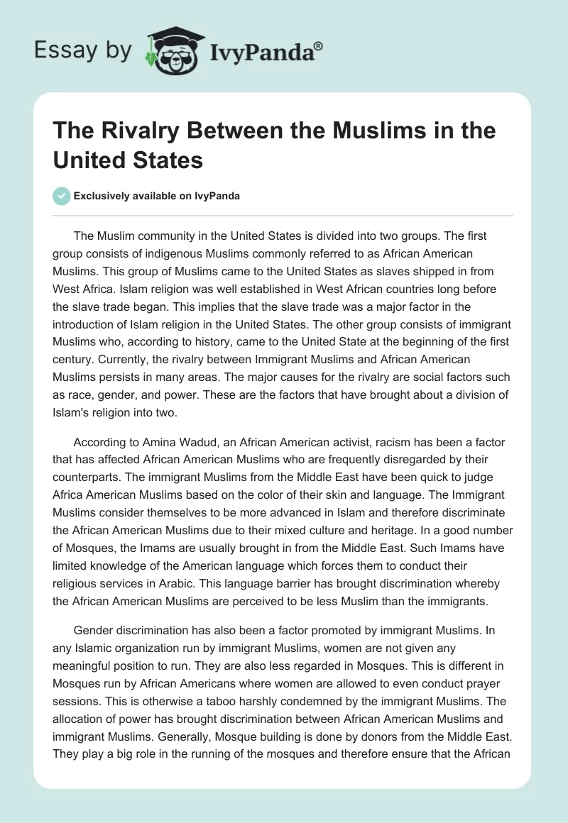 The Rivalry Between the Muslims in the United States. Page 1