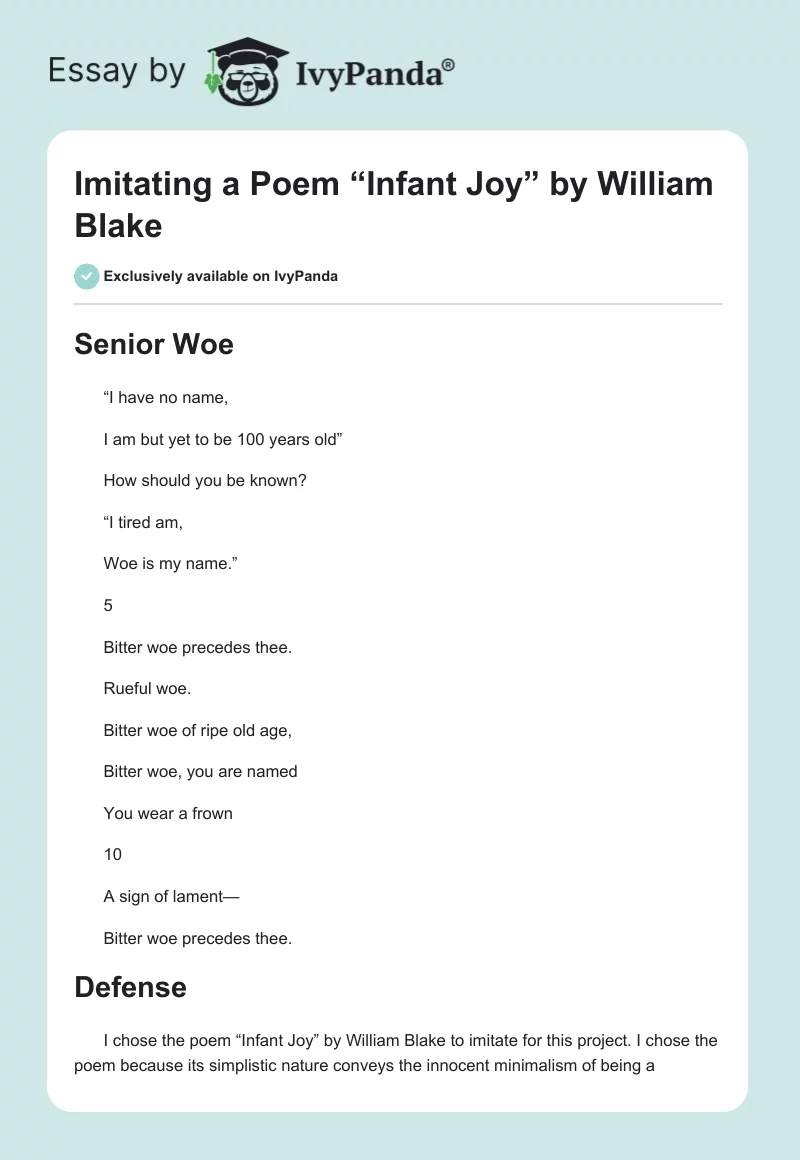Imitating a Poem “Infant Joy” by William Blake. Page 1
