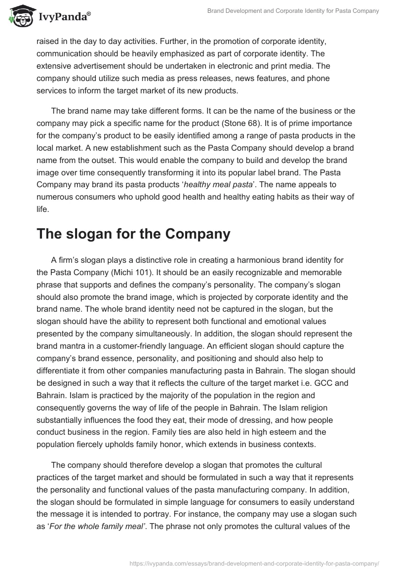 Brand Development and Corporate Identity for Pasta Company. Page 2