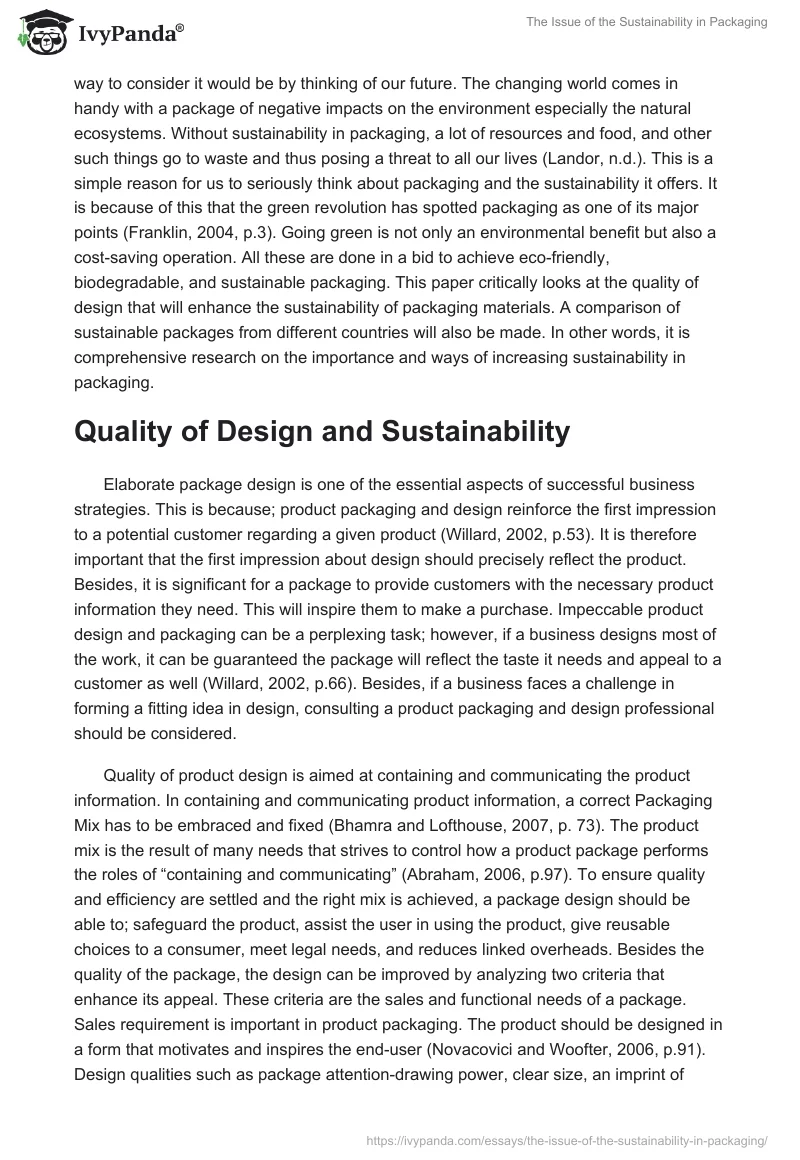The Issue of the Sustainability in Packaging. Page 2
