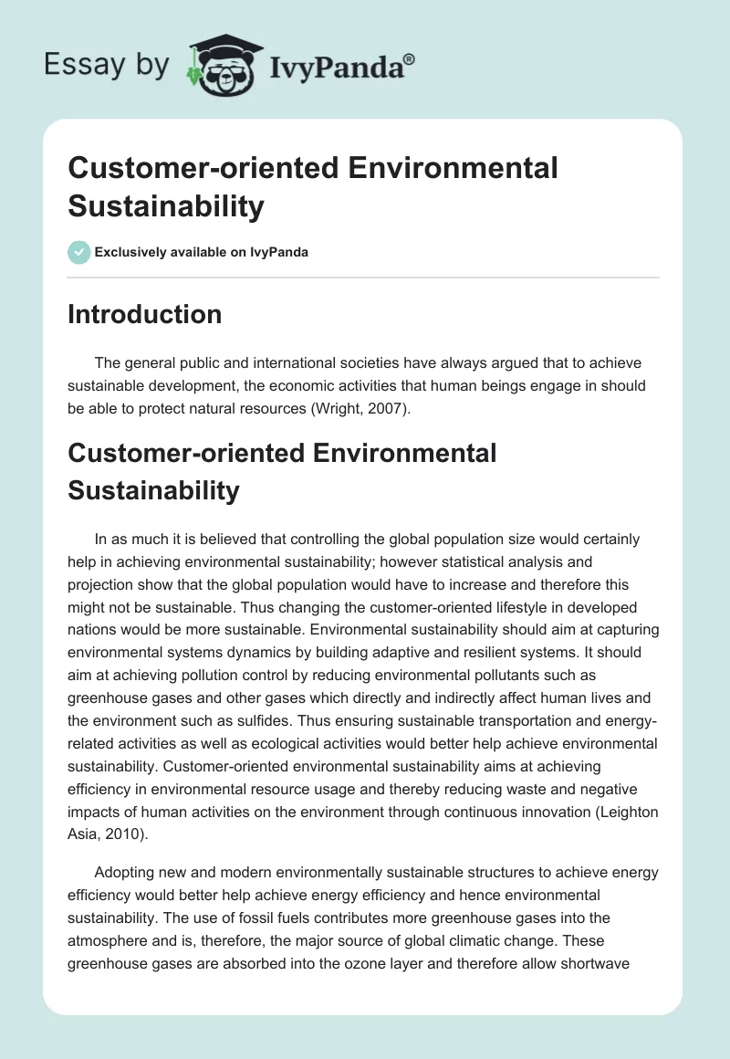 Customer-oriented Environmental Sustainability. Page 1