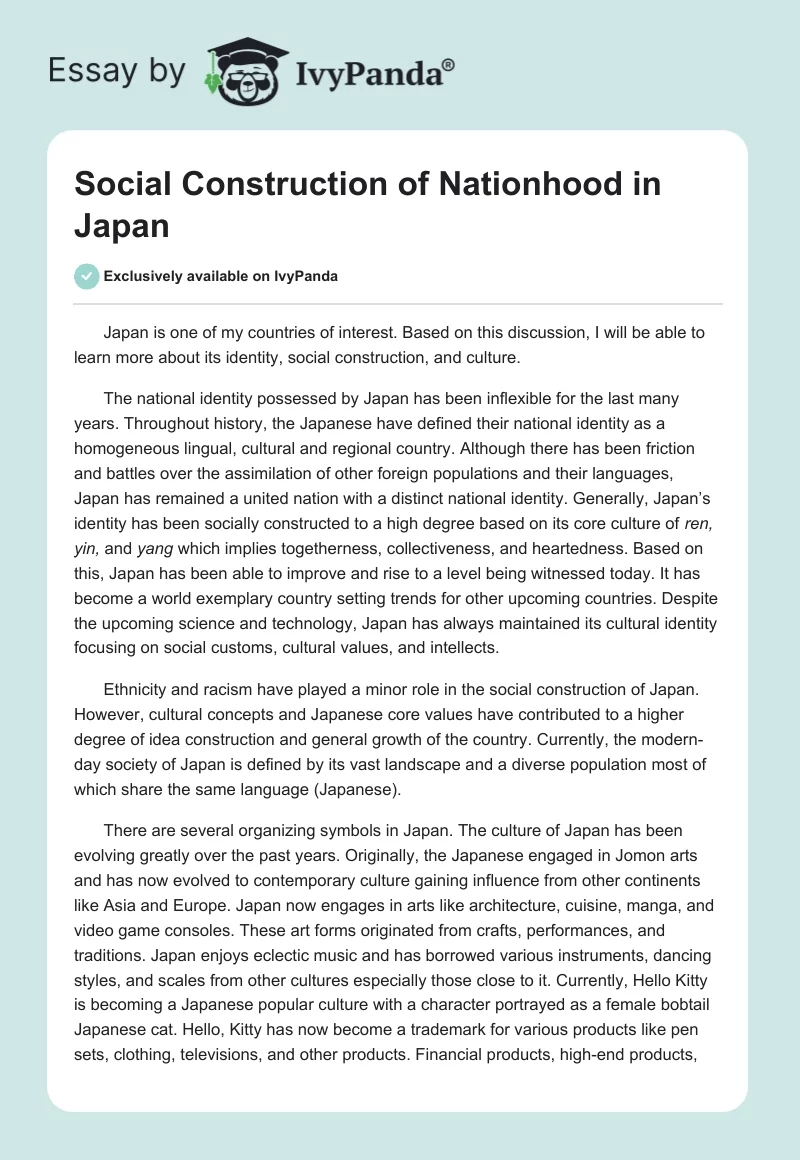 Social Construction of Nationhood in Japan. Page 1