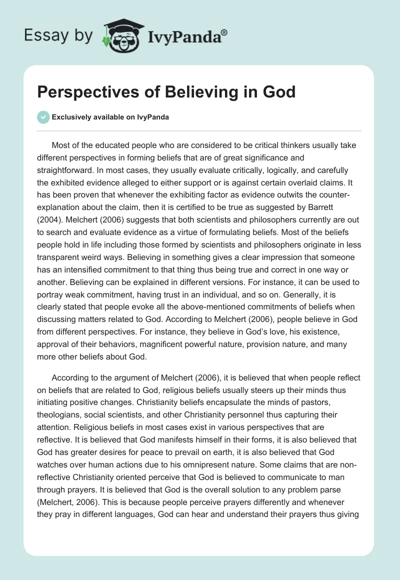 Perspectives of Believing in God. Page 1