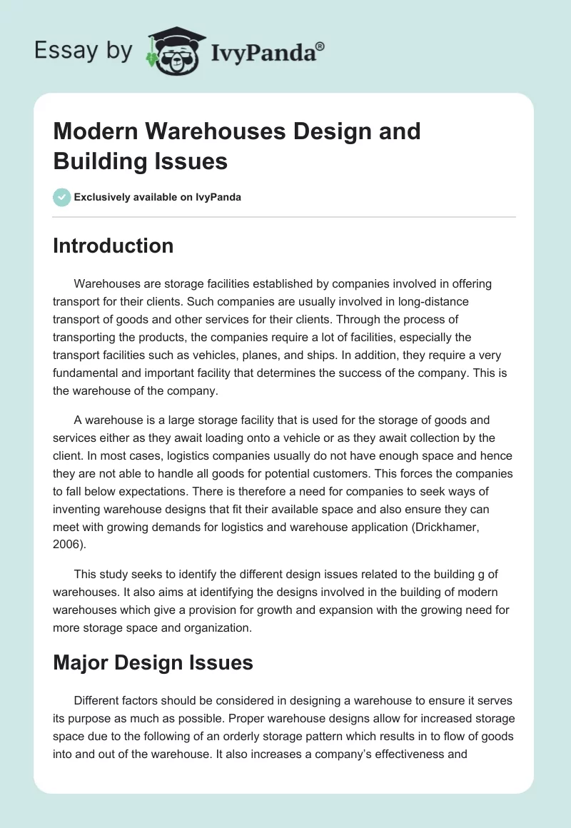 Modern Warehouses Design and Building Issues. Page 1