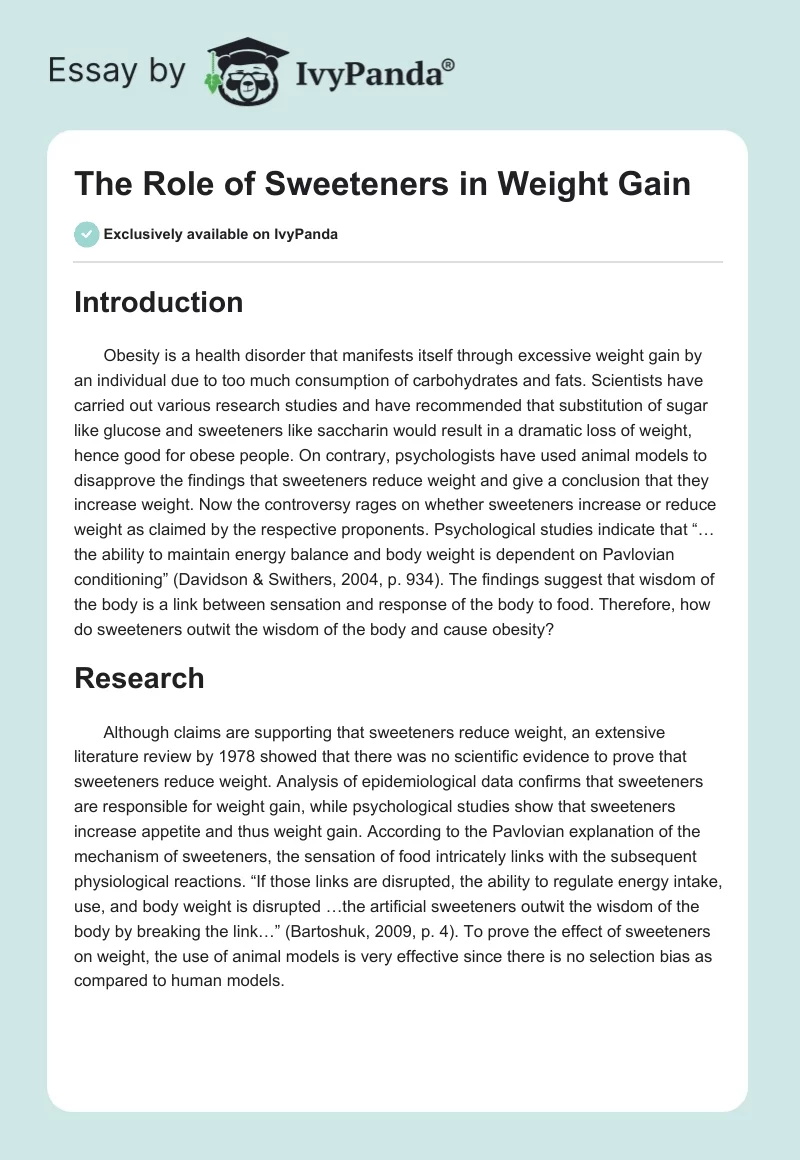 The Role of Sweeteners in Weight Gain. Page 1