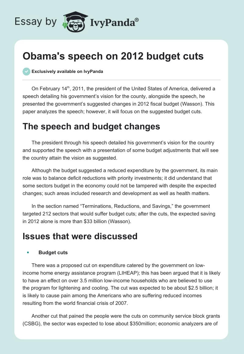 Obama's Speech on 2012 Budget Cuts. Page 1
