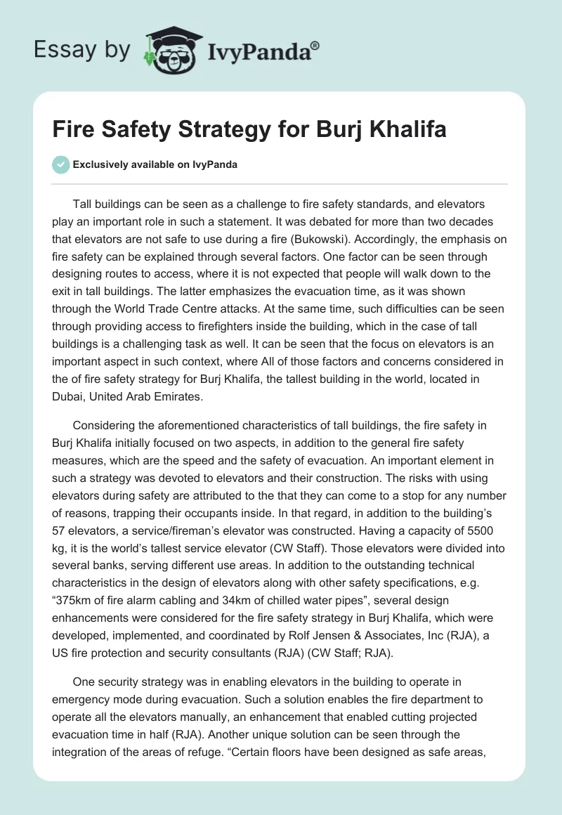Fire Safety Strategy for Burj Khalifa. Page 1