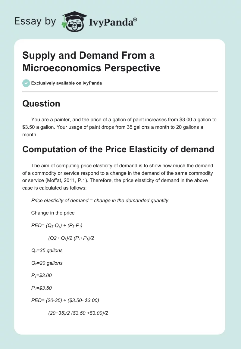 Supply and Demand From a Microeconomics Perspective. Page 1
