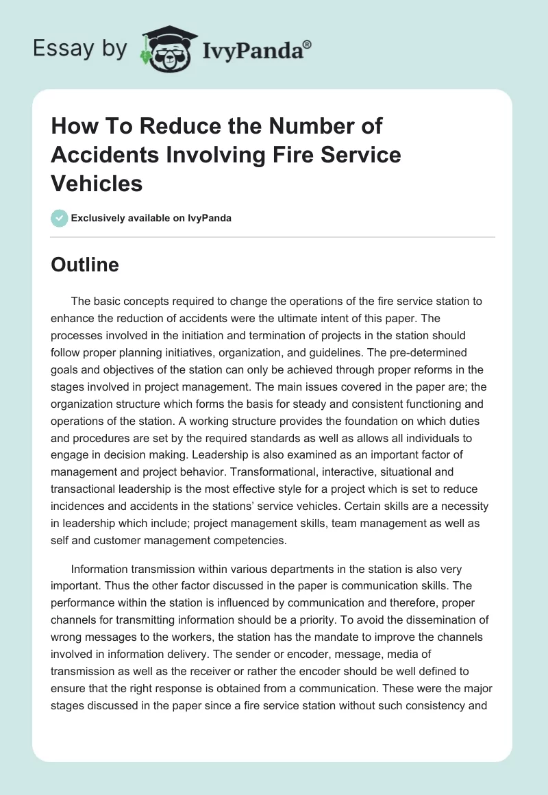 How to Reduce the Number of Accidents Involving Fire Service Vehicles. Page 1