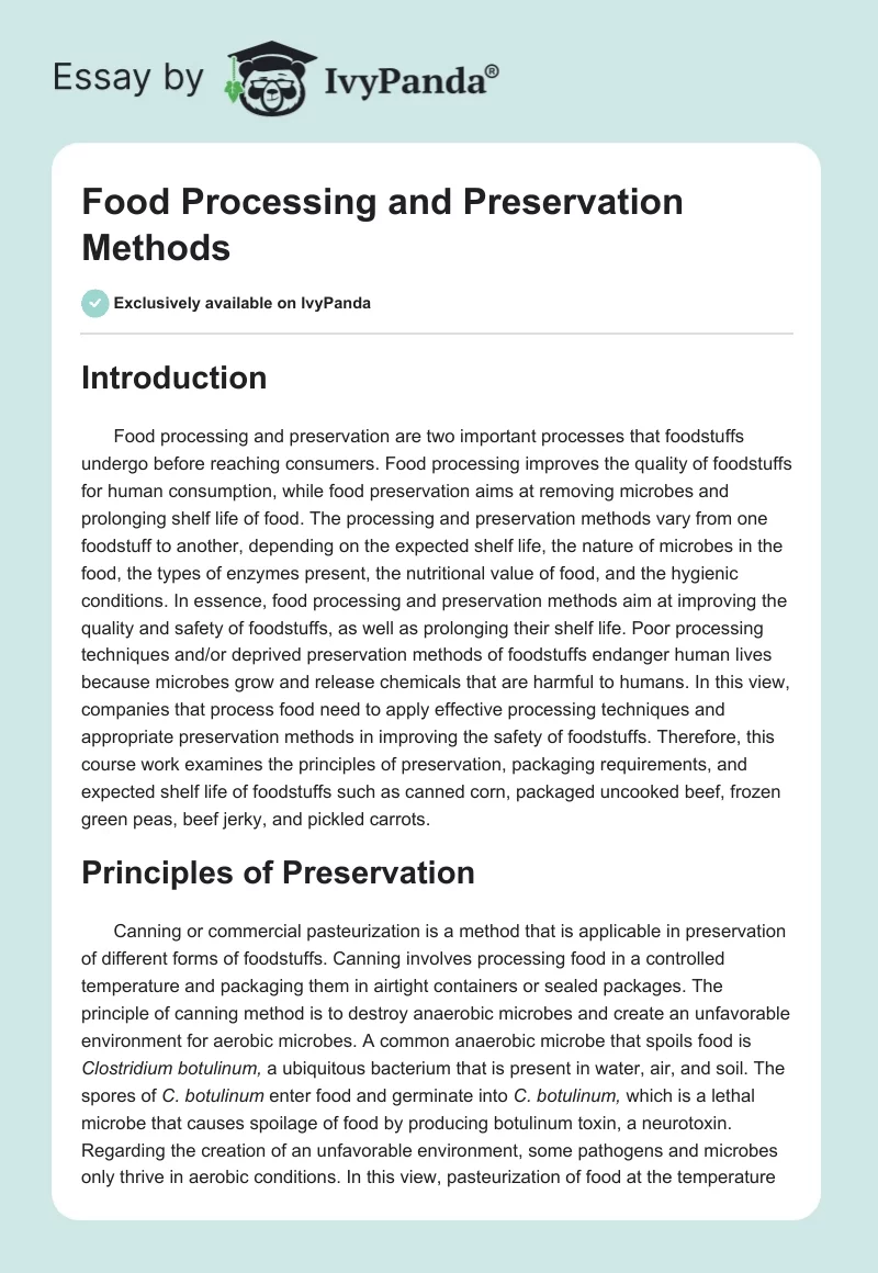 Food Processing and Preservation Methods. Page 1