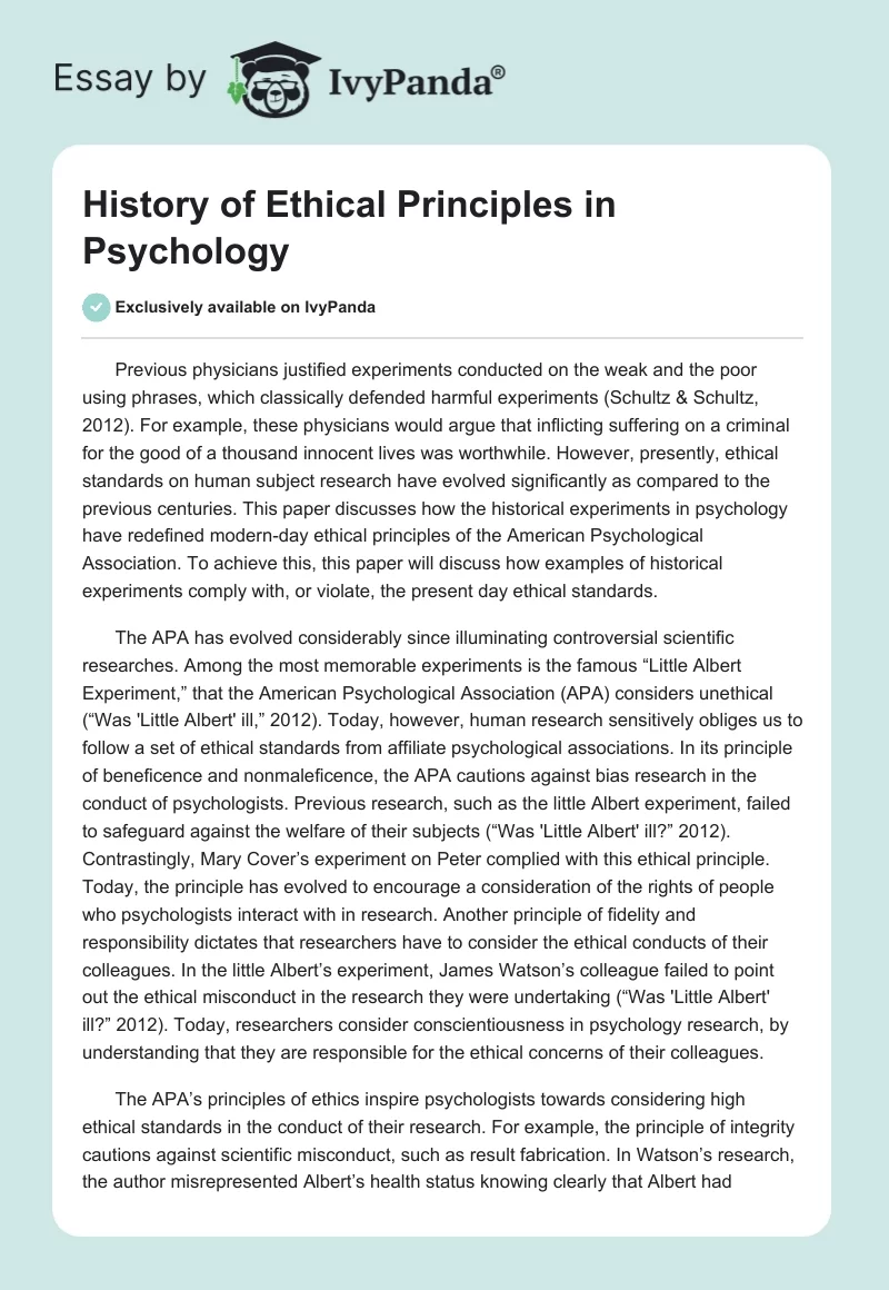 History of Ethical Principles in Psychology. Page 1