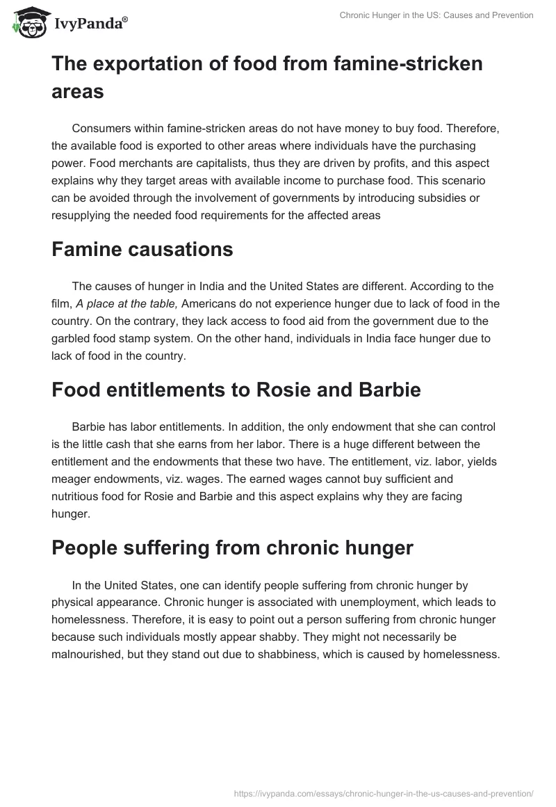 Chronic Hunger in the US: Causes and Prevention. Page 2
