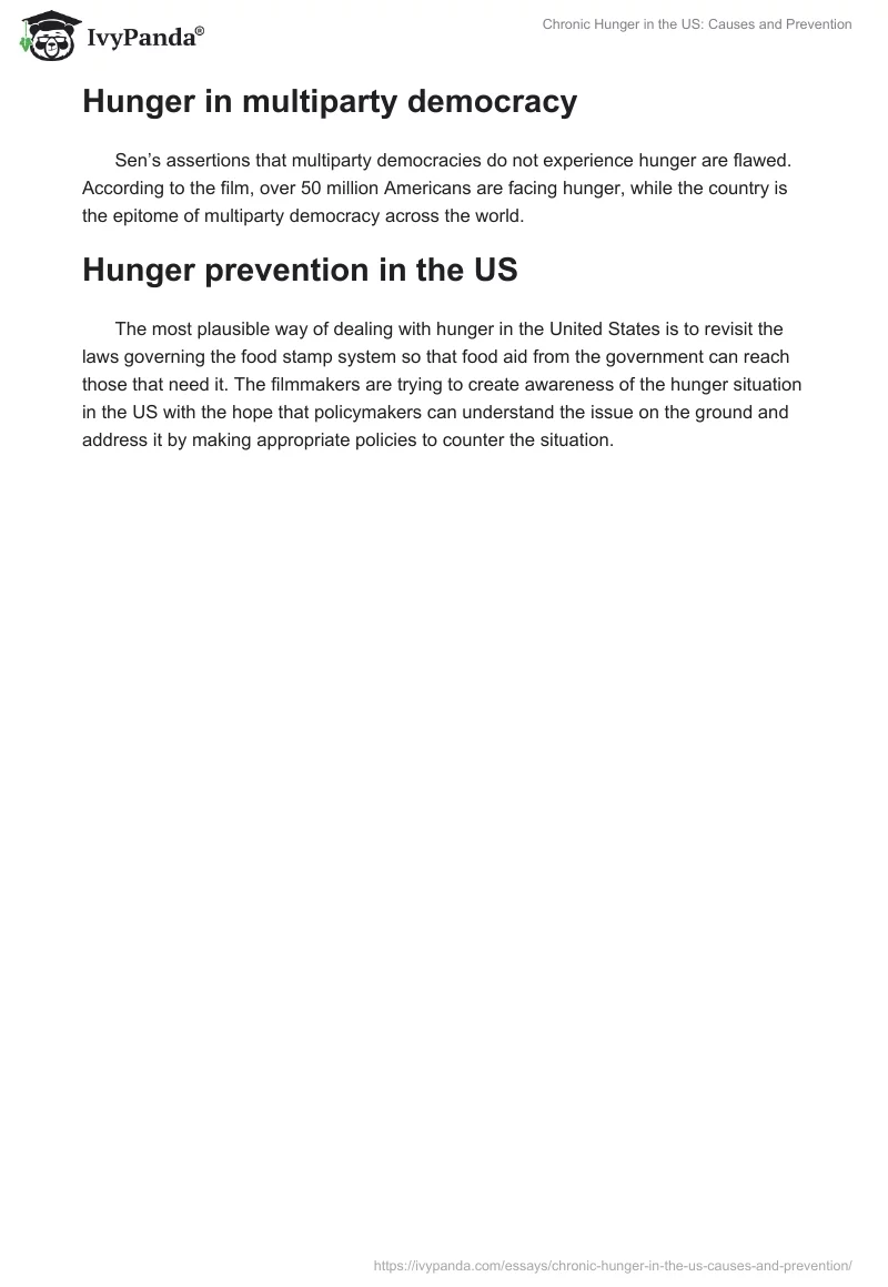Chronic Hunger in the US: Causes and Prevention. Page 3