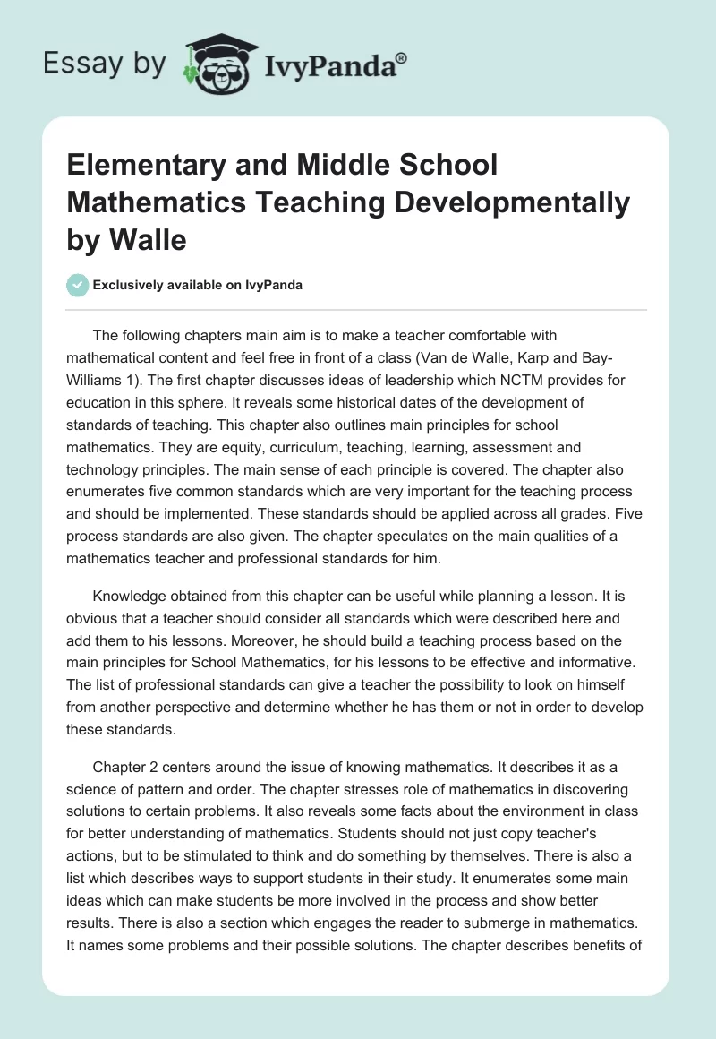 Elementary and Middle School Mathematics Teaching Developmentally by Walle. Page 1