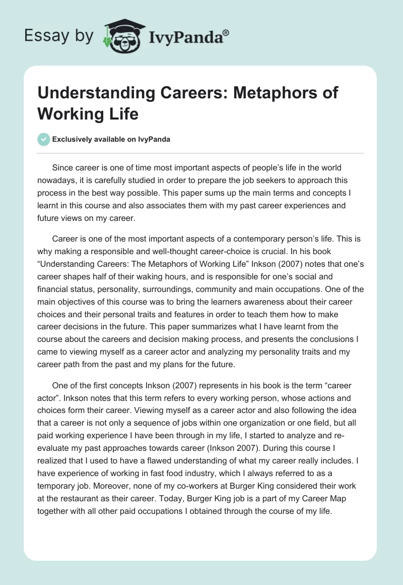 Understanding Careers: Metaphors of Working Life. Page 1