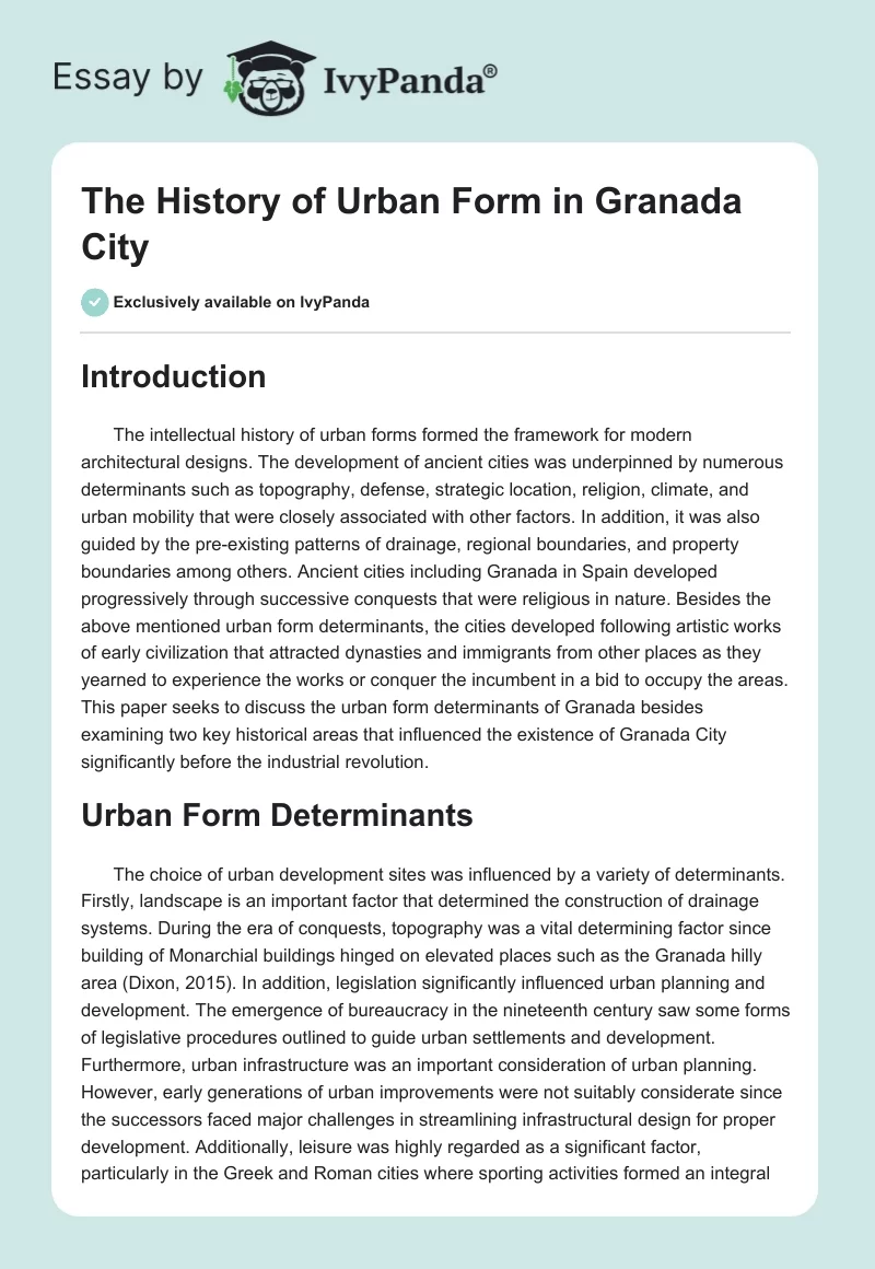 The History of Urban Form in Granada City. Page 1