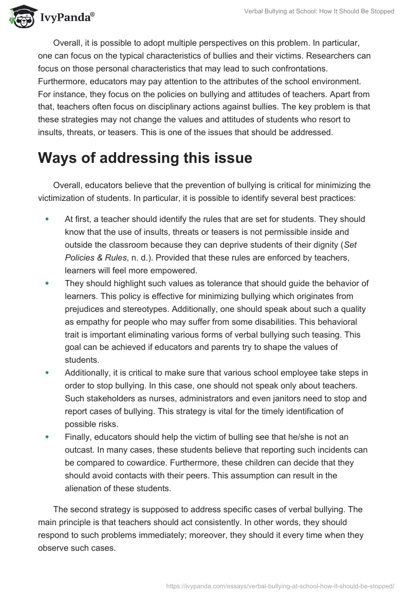 Verbal Bullying at School: How It Should Be Stopped. Page 3