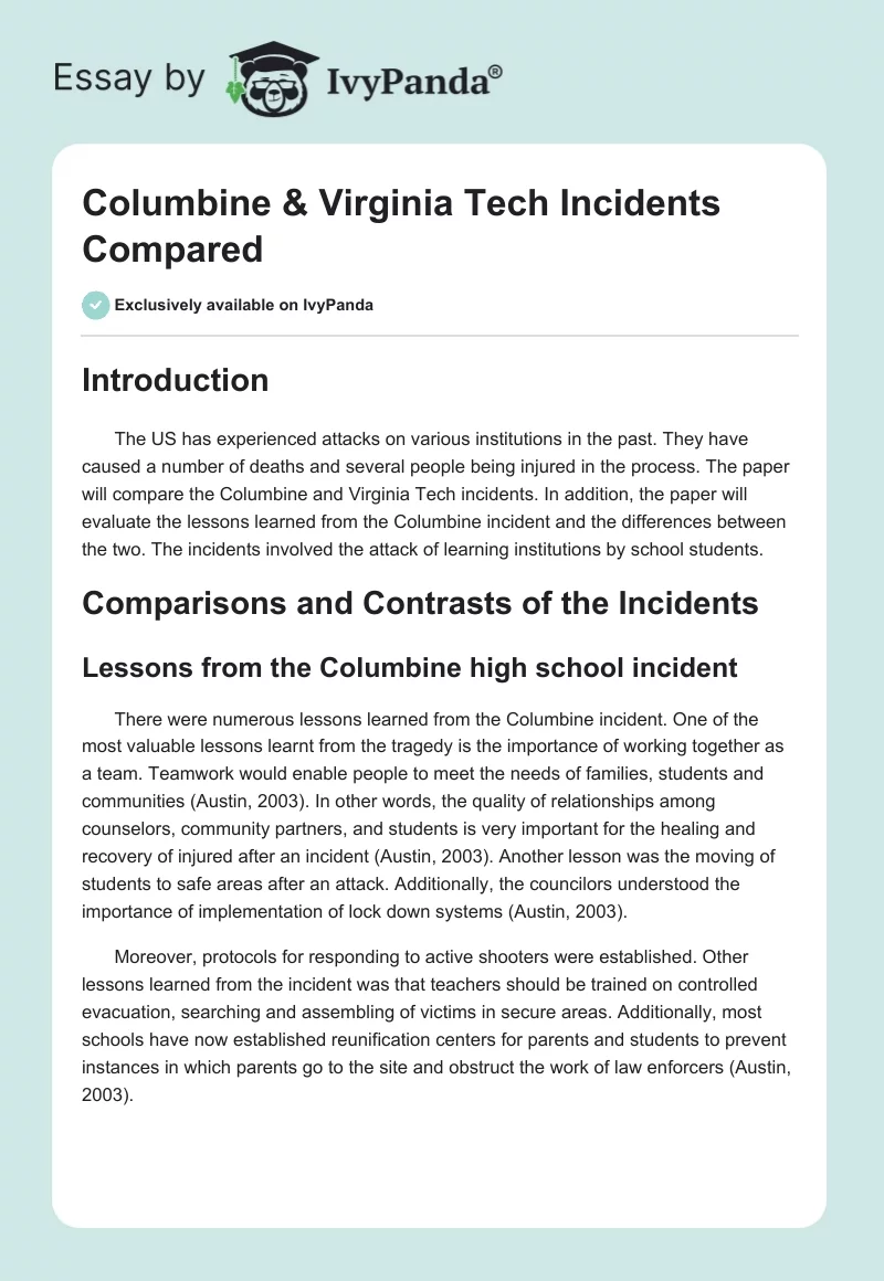 Columbine & Virginia Tech Incidents Compared. Page 1