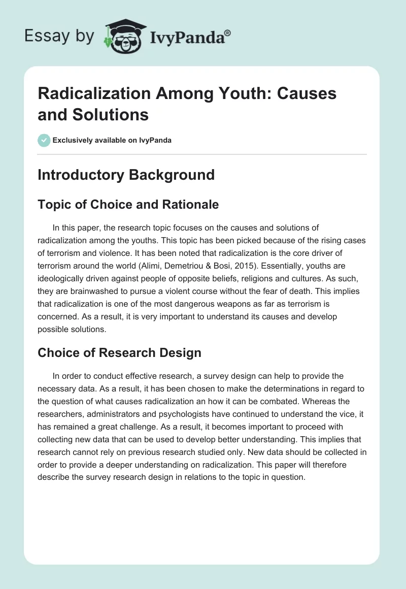 Radicalization Among Youth: Causes and Solutions. Page 1