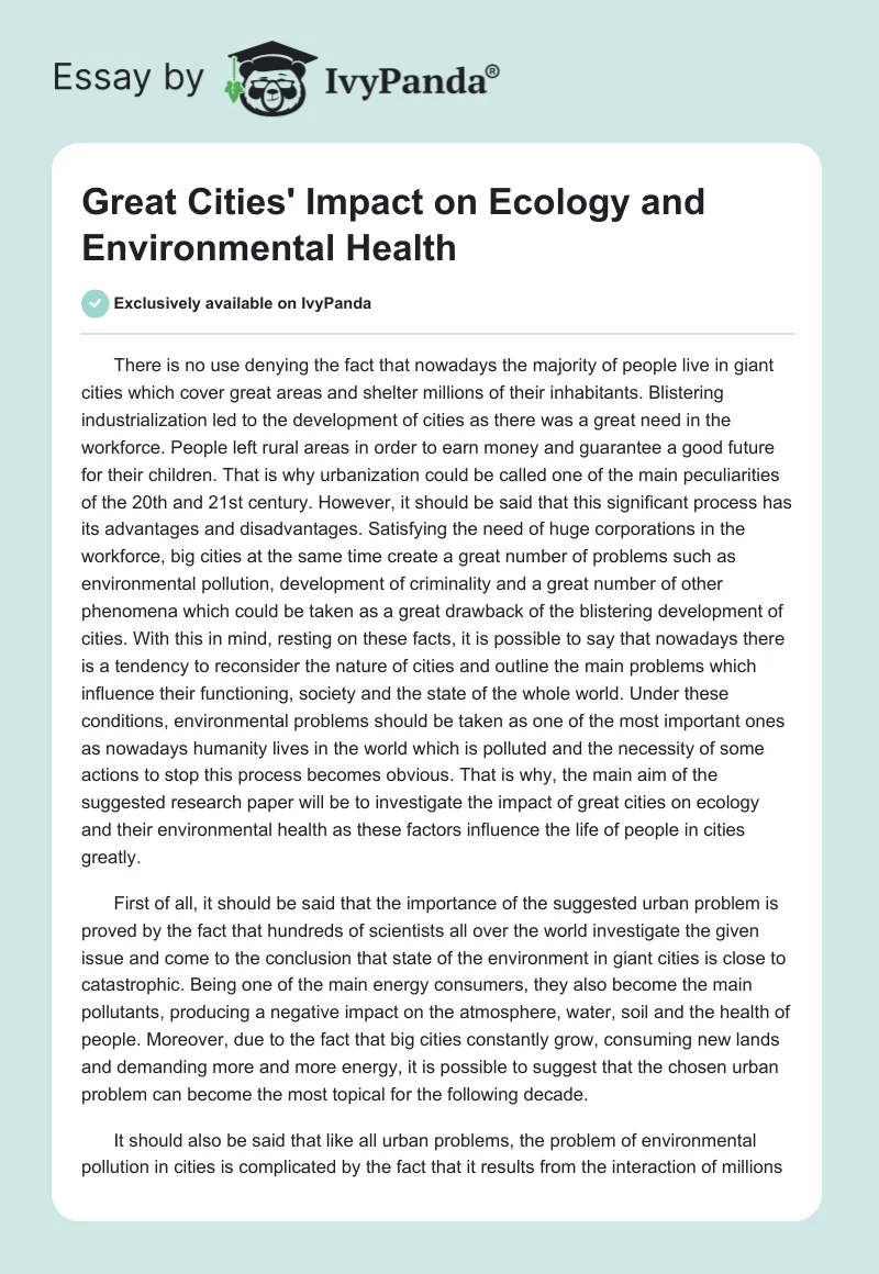 Great Cities' Impact on Ecology and Environmental Health. Page 1