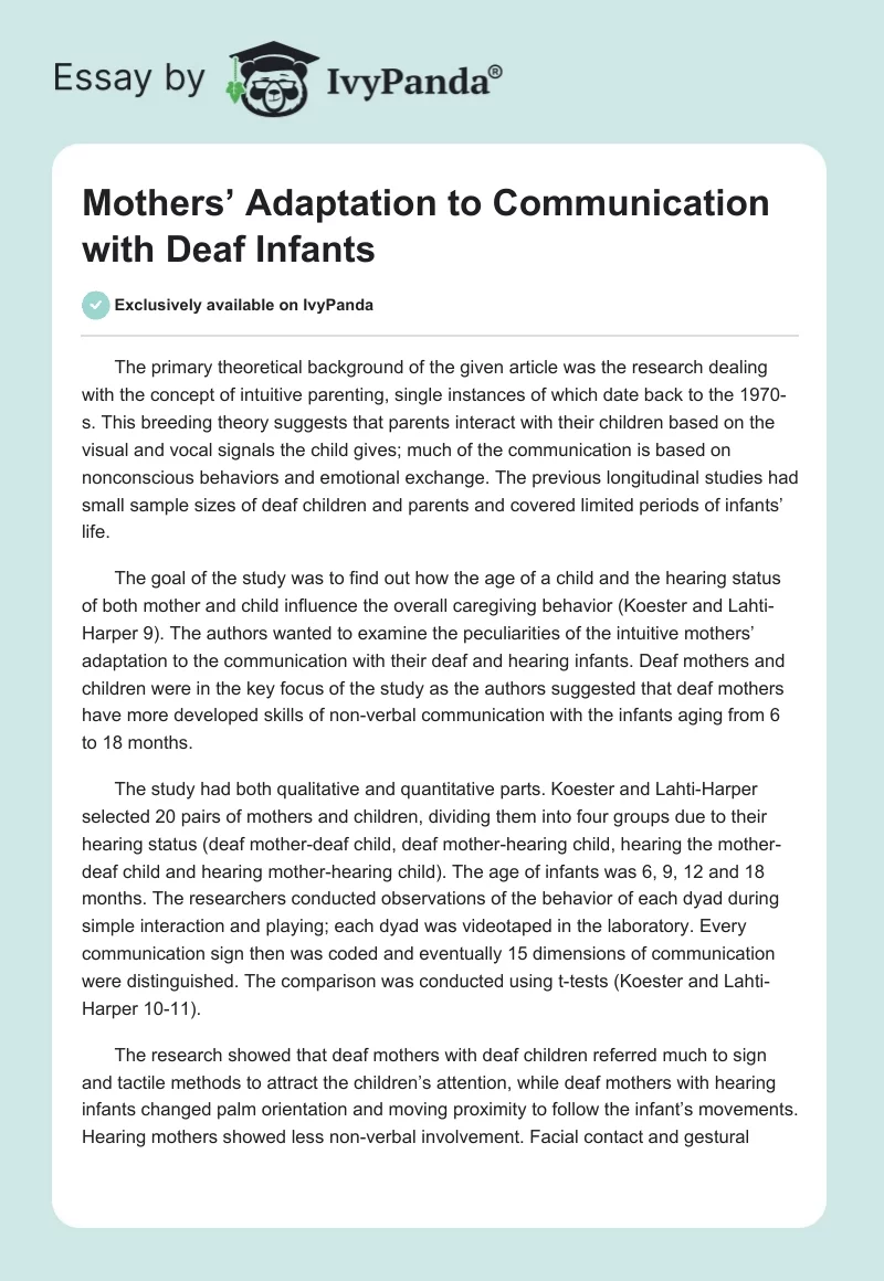 Mothers’ Adaptation to Communication with Deaf Infants. Page 1
