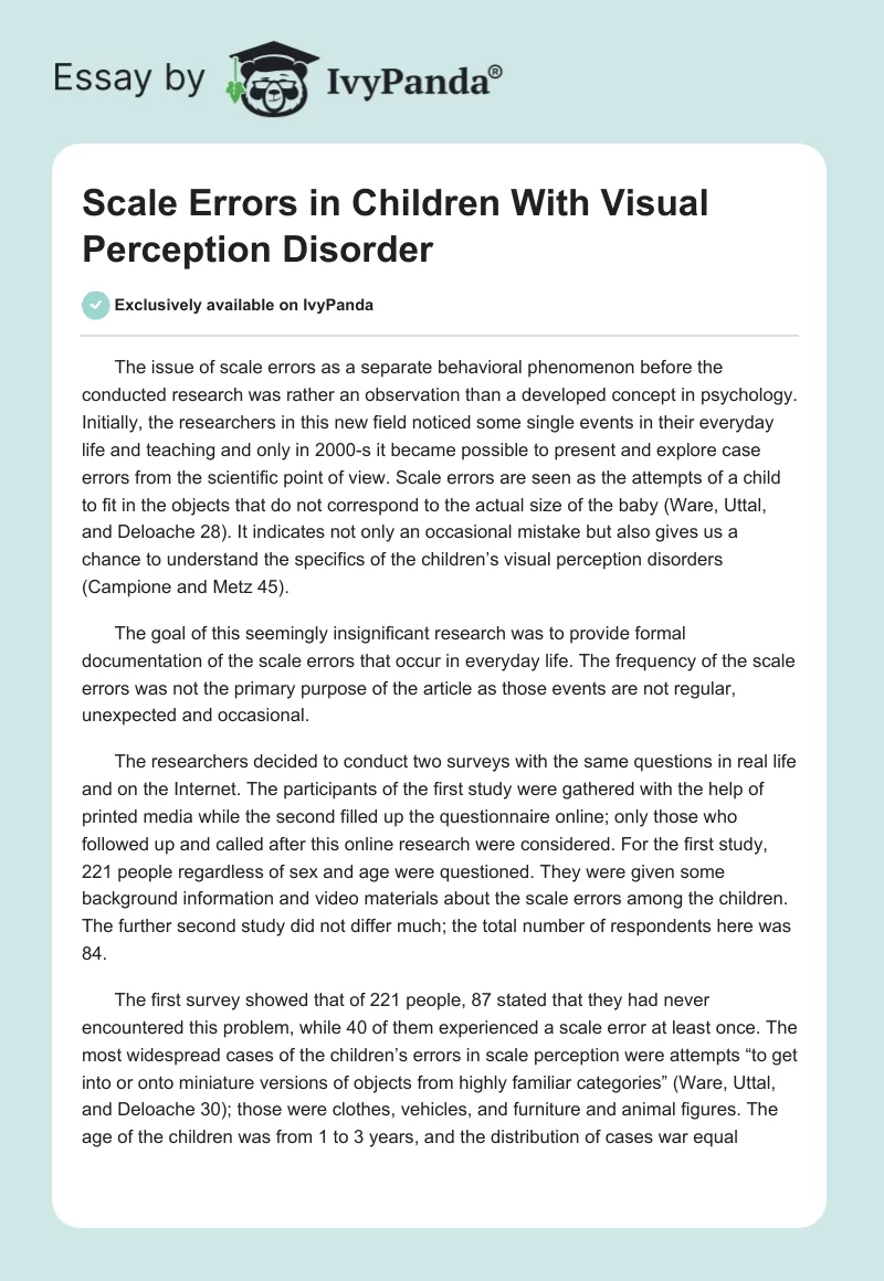 Scale Errors in Children With Visual Perception Disorder. Page 1