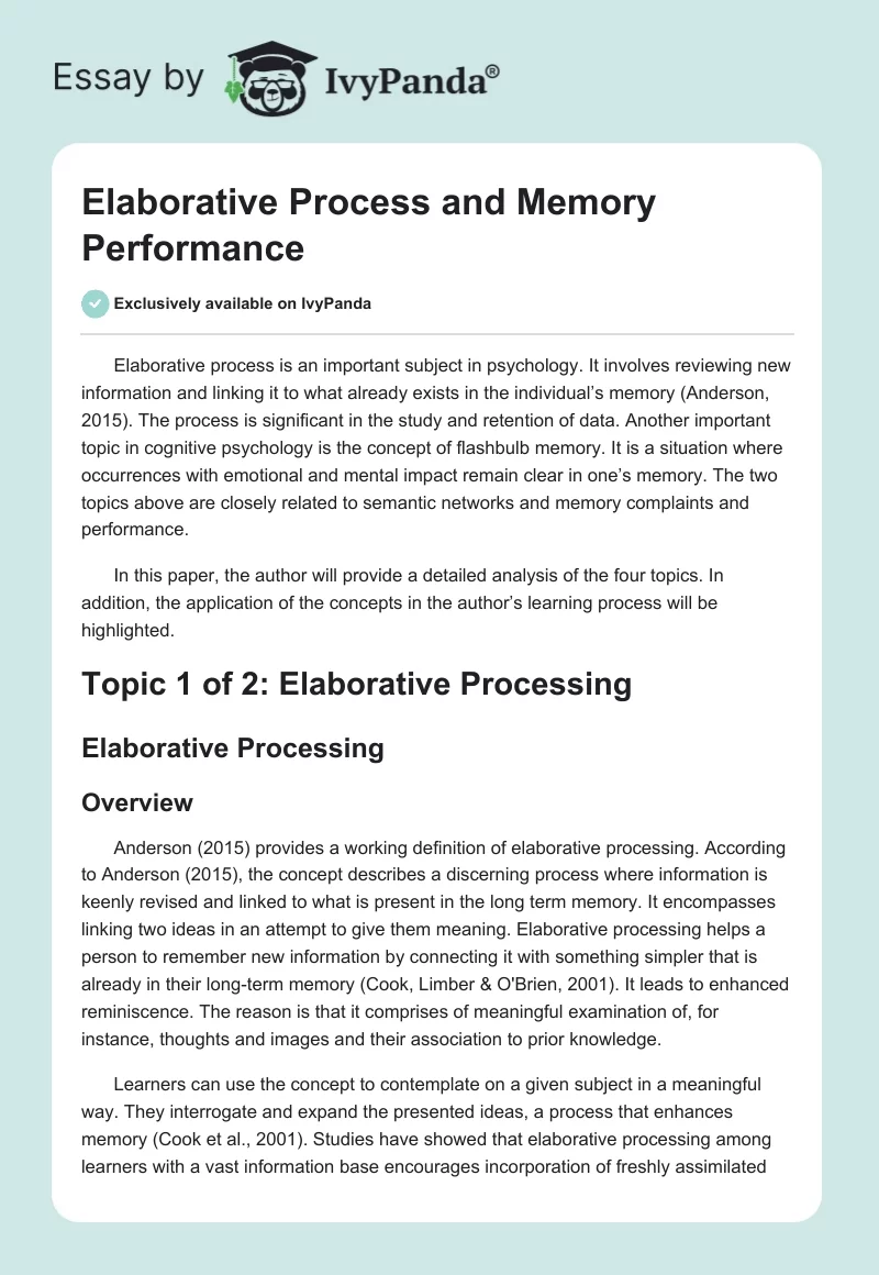 Elaborative Process and Memory Performance. Page 1