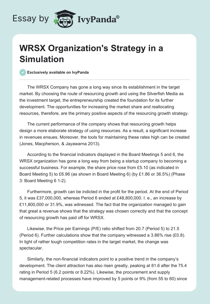 WRSX Organization's Strategy in a Simulation. Page 1