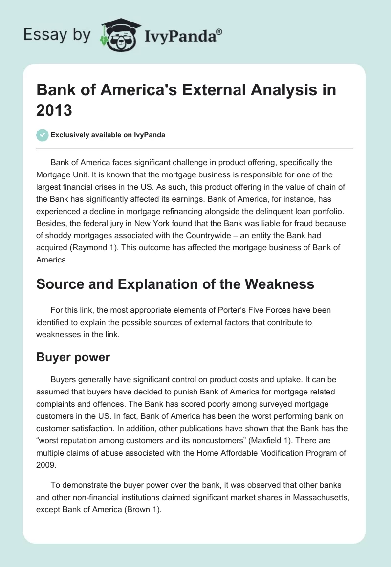 Bank of America's External Analysis in 2013. Page 1